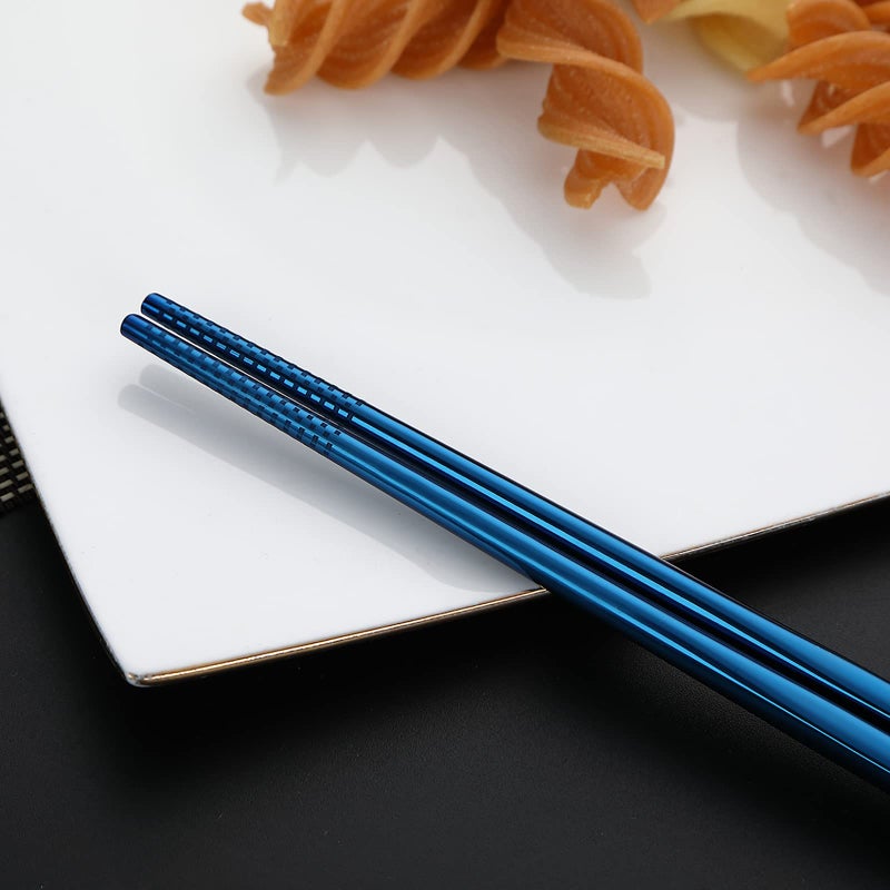 DEVICO Portable Utensils, Travel Camping Cutlery Set, 8-Piece including Knife Fork Spoon Chopsticks Cleaning Brush Straws Portable Case, Stainless Steel Flatware set (Blue) - Image 5